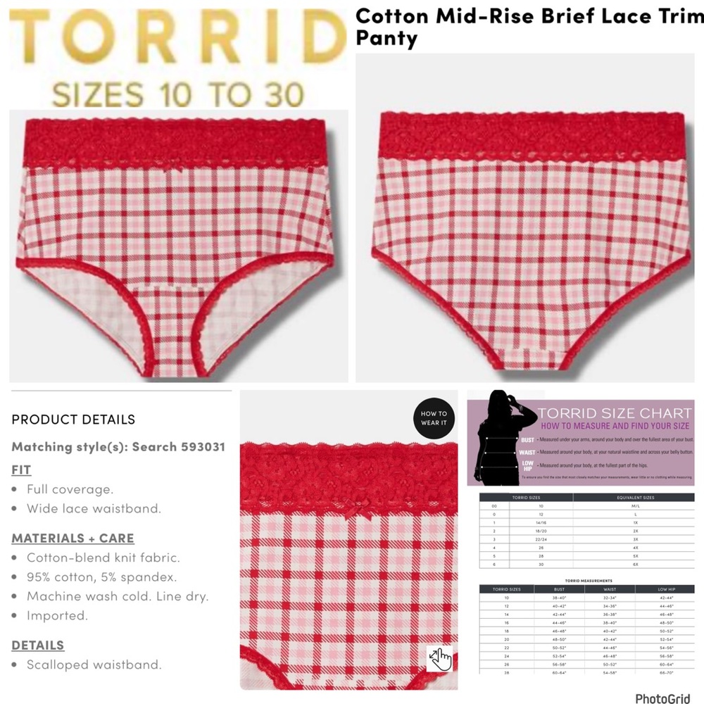 🌟🌟🌟Torrid 5 plus size plaid lace trim brief panty NWT
